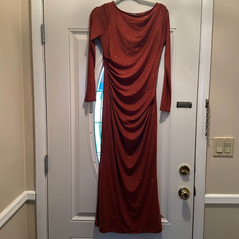 Candalite Formal Gathered sparkly, Maxi Dress S NWT